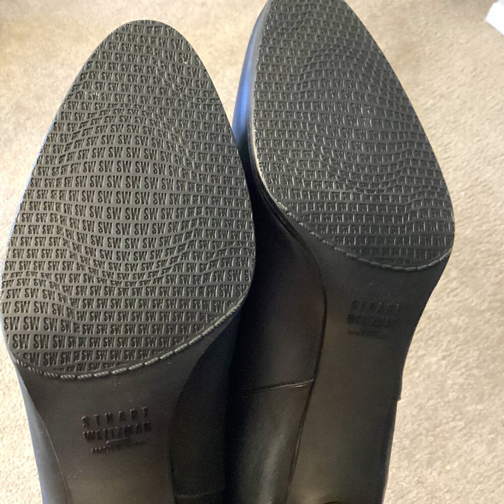 Stuart Weitzman Black Leather Ankle Boots with Gold Detail Heel, Booties Luxury - Picture 3 of 13